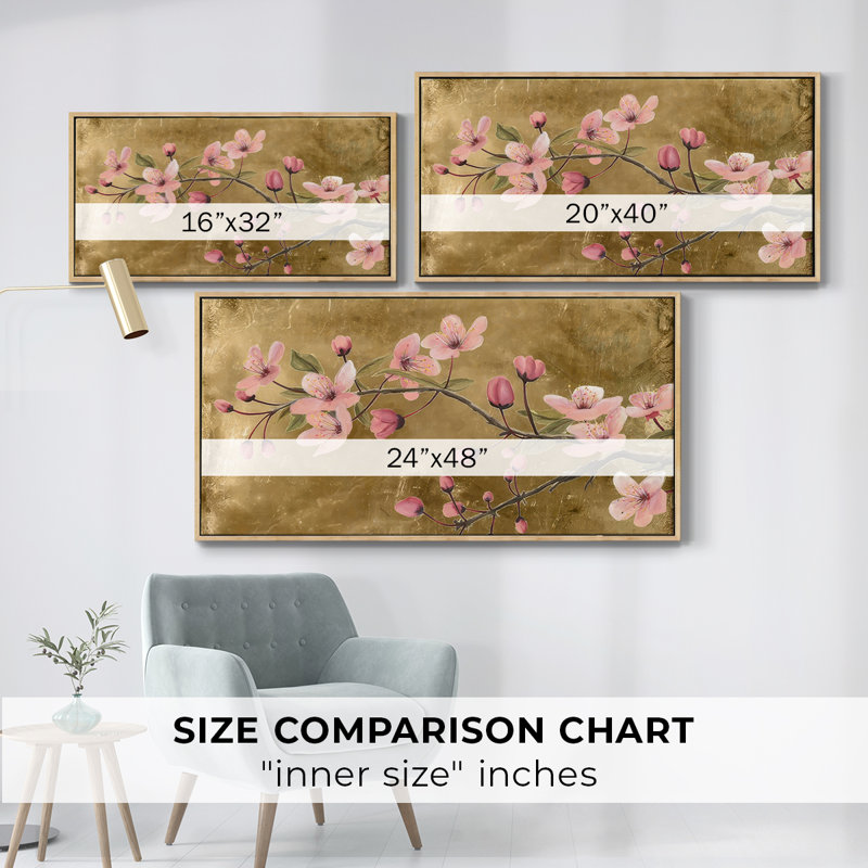 «Branch Blossoms I», toile tendue avec châssis encadré, prête à être accrochée, H 25 po x l 49 po, Naturel