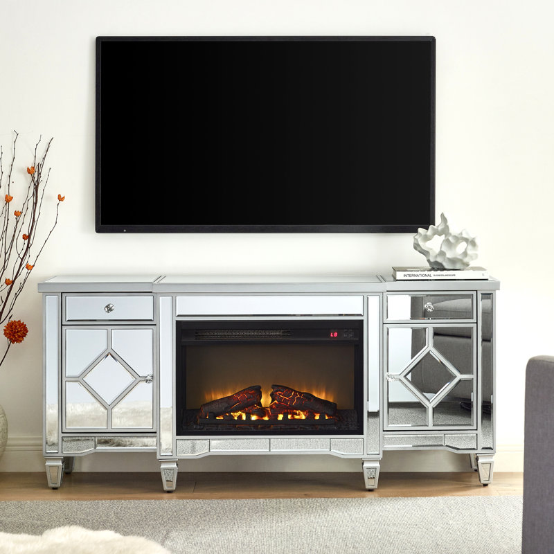 W 57" X D 15 " X H 25.6" Flash Silver Combination Tv Fireplace Cabinet