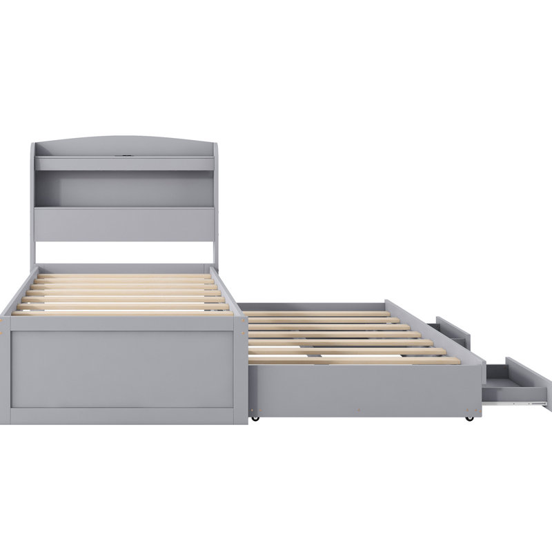 Lit plateforme simple TG avec rangement, tête de lit à DEL, espaces de rangement gris, Gris