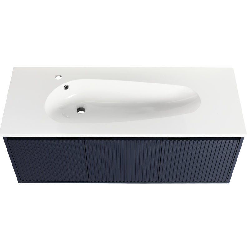 Meuble-lavabo pour salle de bain sans petite lavabo, charnière de porte à fermeture en douceur de 48 po, armoire murale en contreplaqué bleu marine avec grand espace de rangement, lavabo mural pour salle de bain, porte de 48 po, grande