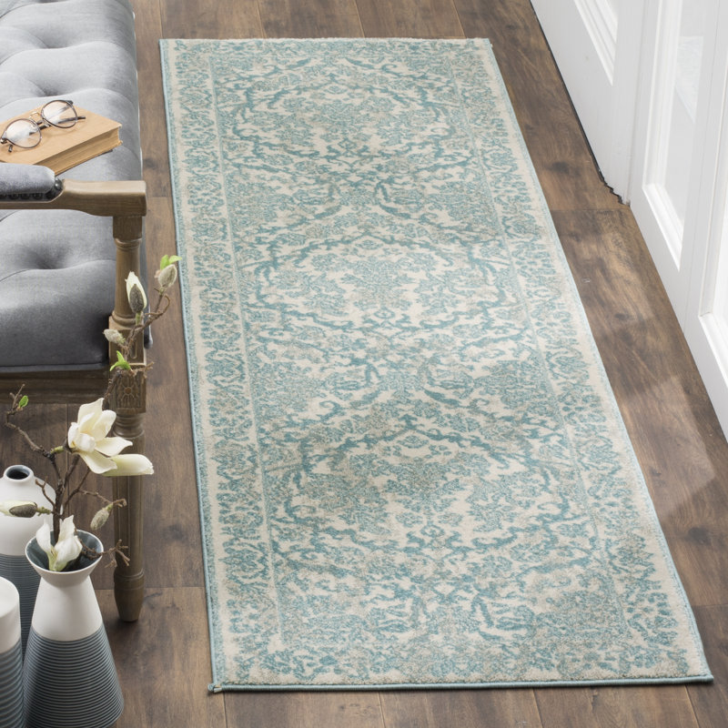 Auriyah Oriental Ivory/Light Blue Area Rug, Runner 2'2" x 13'