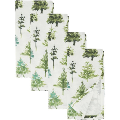 Green Winter Forest Trees Christmas Festive Cloth Napkins 20" W X 20" L, Set Of 4
