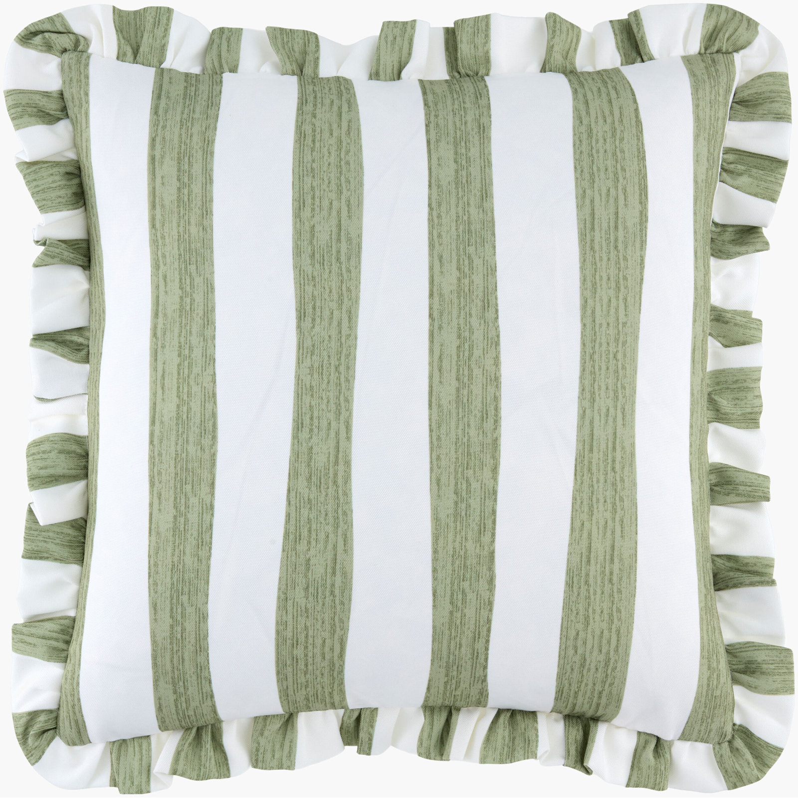 Laguna Ruffle Indoor/Outdoor Throw Pillow, Green Striped, Square 18", Down