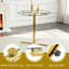 Ensemble de table de bar et de tabourets Modern, table de pub ronde en verre avec base en chrome doré et 2 tabourets de bar en cuir de polyuréthane gaufré crocodile noir avec hauteur réglable et pivotant, ensemble bistro Home Bar-130139287-130139290