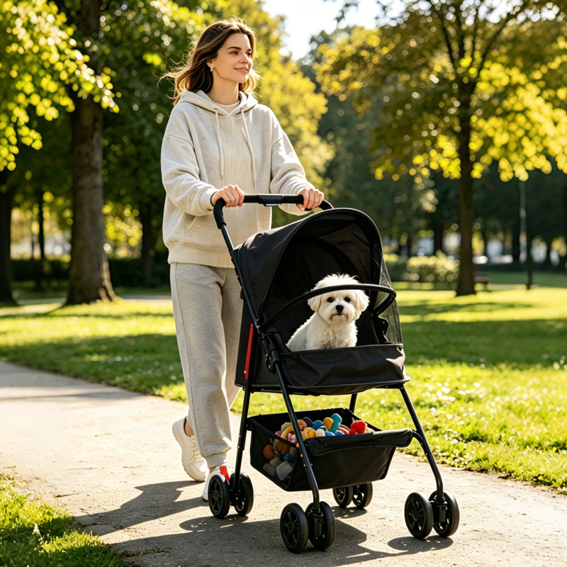 Poussette légère et imperméable pour petits animaux et animaux âgés, avec roues verrouillables, Noir