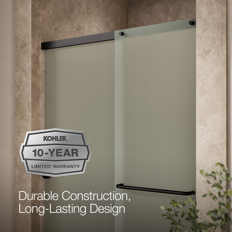 Elate Sliding Shower Door, 70-1/2-In H X 44-1/4 - 47-5/8-In W, With 1/4-In Thick Frosted Glass, Black/Frosted