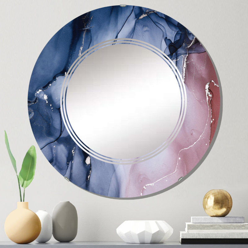Miroir mural moderne bleu et rose, 24 po x 24 po