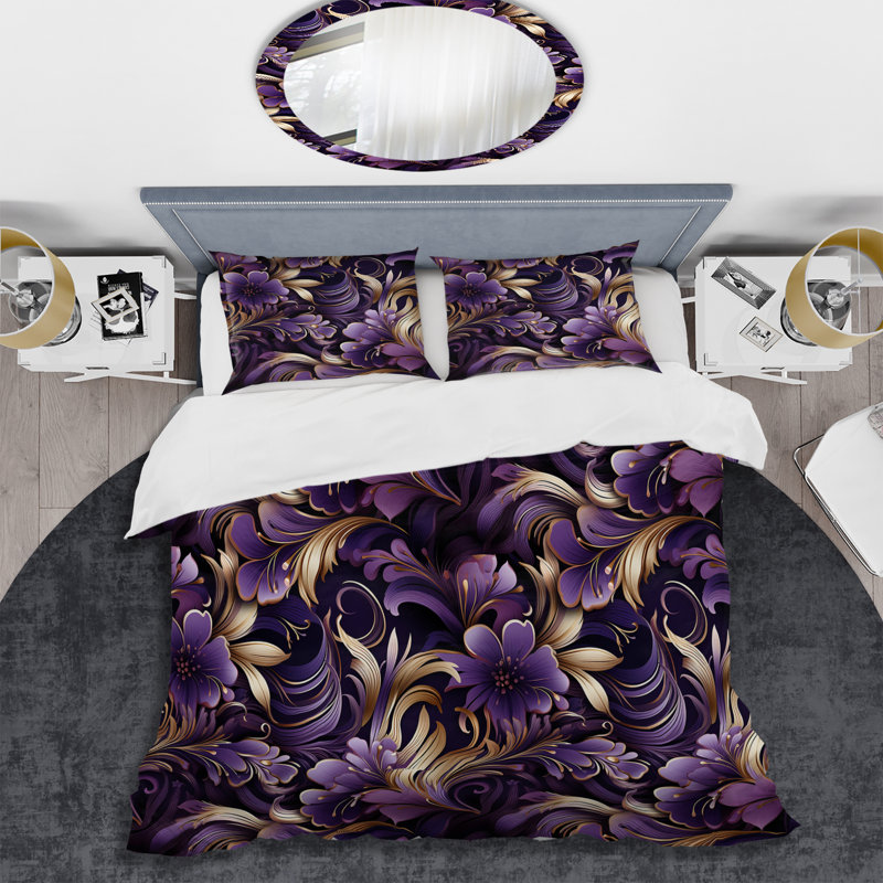 Glamorous Gold And Purple Damask Pattern - Ensemble de housse de couette en marbre