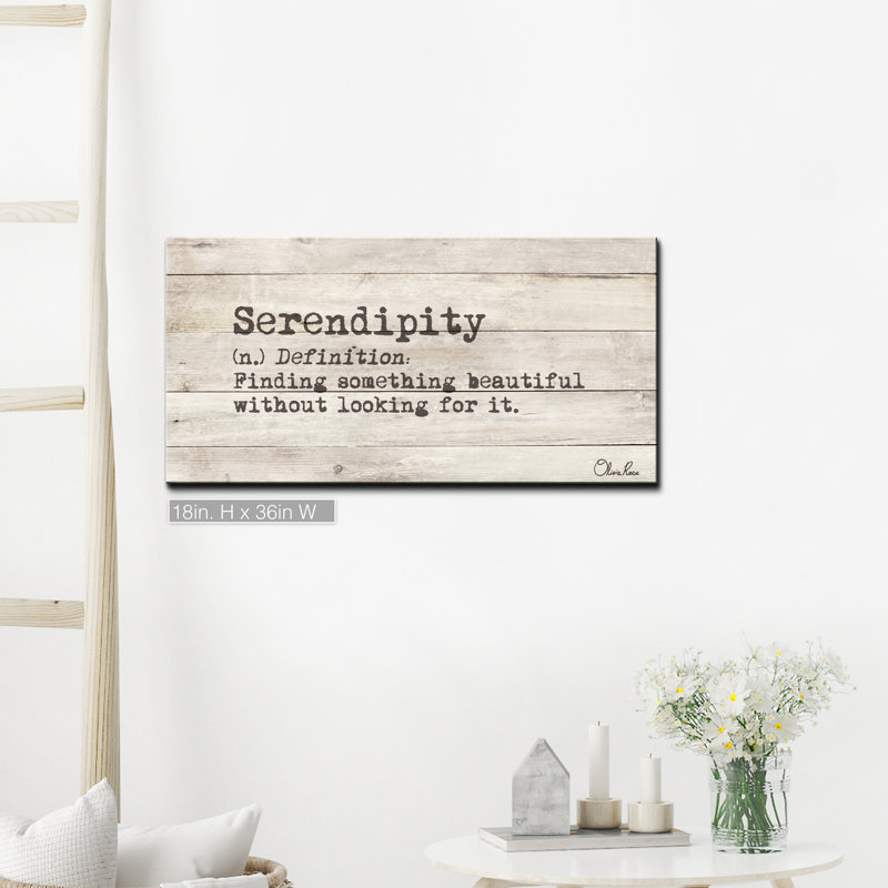 «Define Serendipity» par Olivia Rose, reproduction d'art textuel sur toile tendue, H 18 po x l 36 po x 1,5 po
