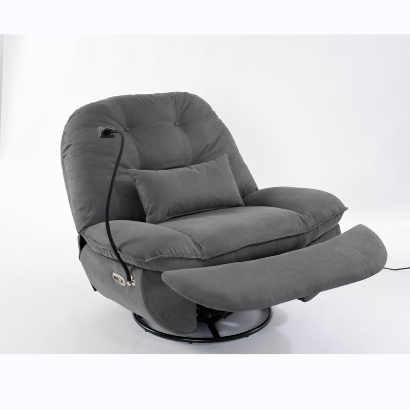 Upholstered Swivel Recliner, Gray Microfiber/Microsuede
