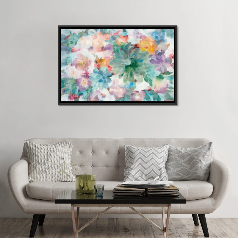 « succulent fleurs », reproduction sur toile tendue, H 18 po x l 26 po x P 1,5 po, Toile avec cadre noir, Pas de tapis