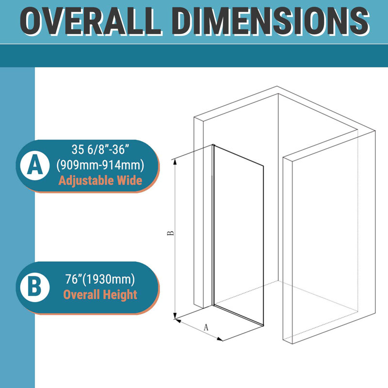 36"×76" Semi-Frameless Shower Glass Panel,Shower Door, Brushed Nickel