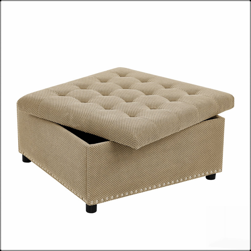 Classic Tufted Storage Ottoman with Nailhead Trim, Perfect for Small Spaces and Home Decor, Multi-Functional Footstool and Coffee Table
