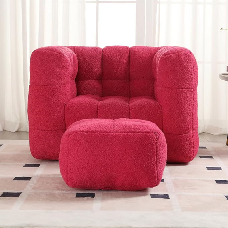 bean bag chair sofa with ottoman, Red Polyester