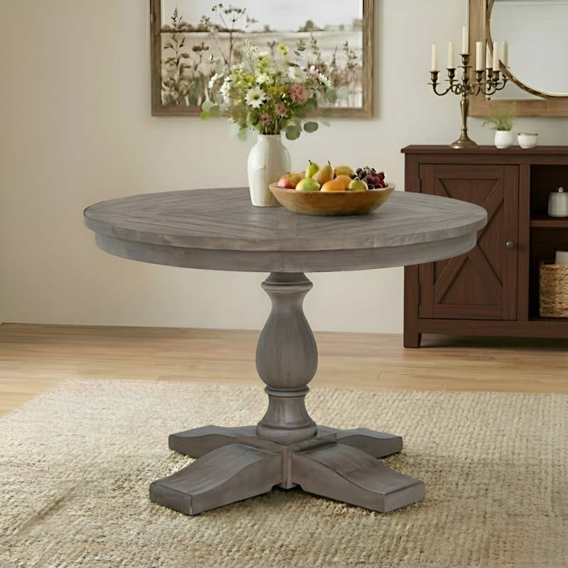 Solid Wood Round Dining Table, Weathered Brown
