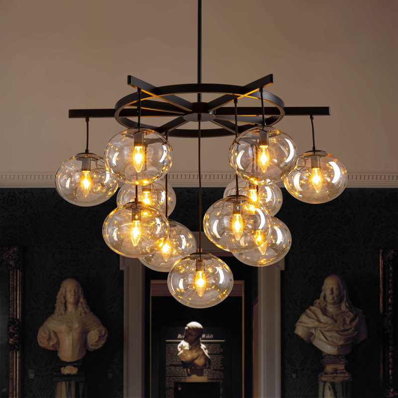 Orbelle 35.4" 11-Light Dimmable Sputnik Bubble Glass Chandelier, Matte Black, 25" H x 35.4" W x 35.4" D