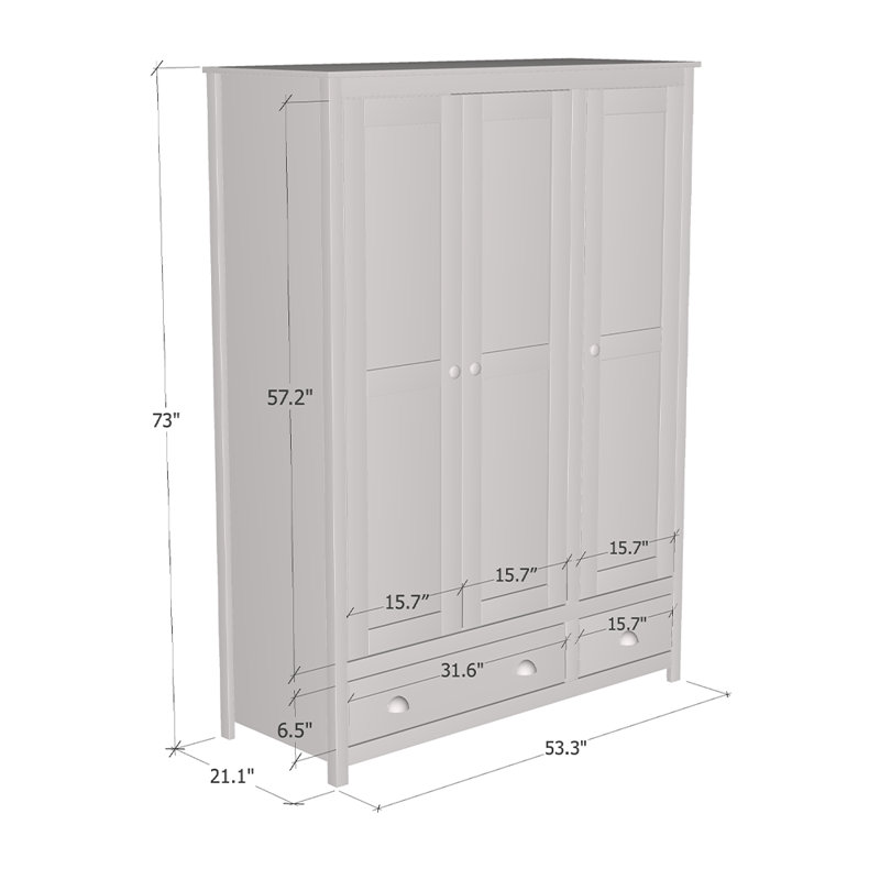 Armoire 53,3 po avec tablettes réglables Topazio, Blanc / Naturel