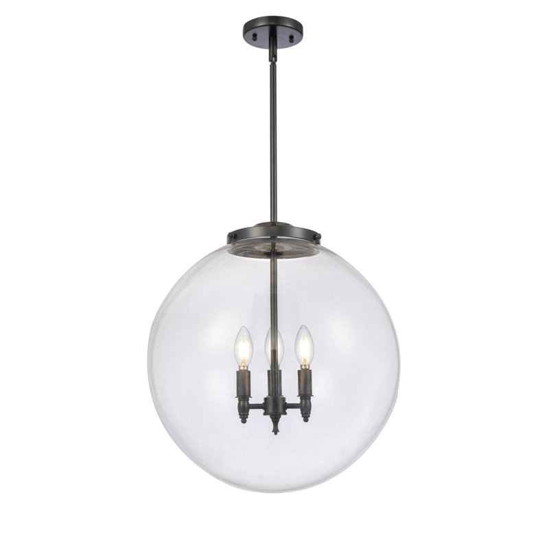 Frederick 3 - Light LED Pendant, 19" H x 18" W x 18" D, Clear, Matte Black