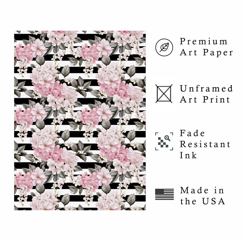 «Floral Flowers and Stripes VI Glam», reproduction d'art non encadrée, H 10 po x l 8 po