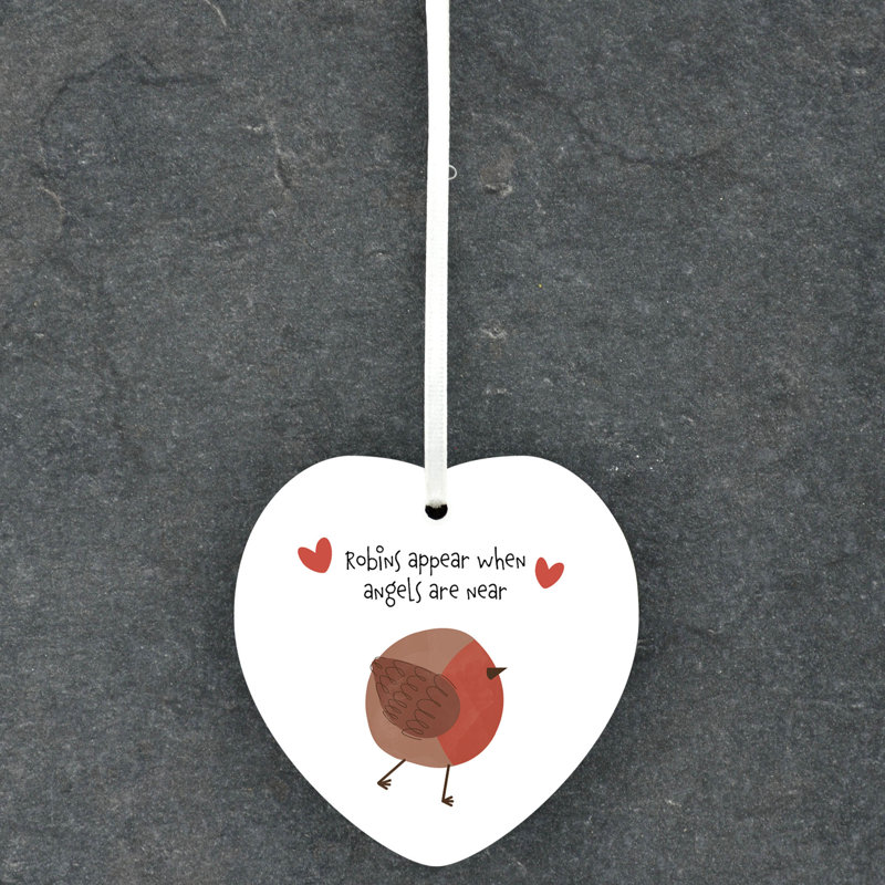 Sanson Robins Appear When Angels Are Near Heart Shaped Ceramic Ornament