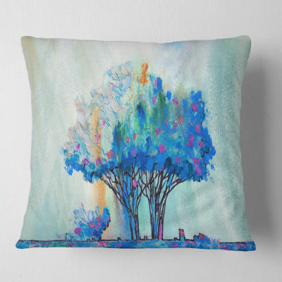 Impression d'arbre de couleur bleue I - coussin imprimé moderne