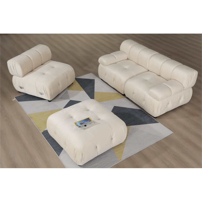 106 " Velvet L-Shaped Seating Component with Ottoman