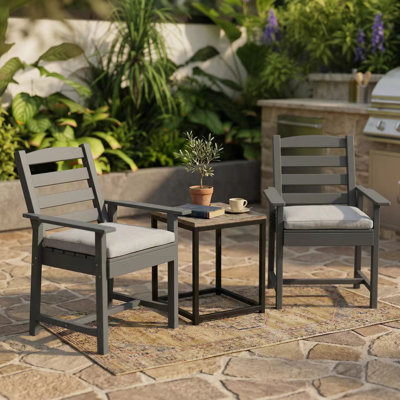HDPE Imitation Wood Grain Outdoor Patio Armrest Dining Chair (Set Of 2)
