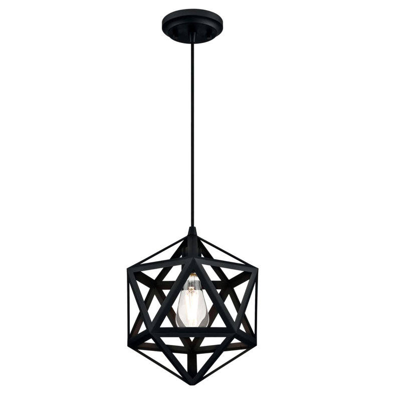 Luminaire suspendu géométrique de style lanterne 1 lumière, Noir mat