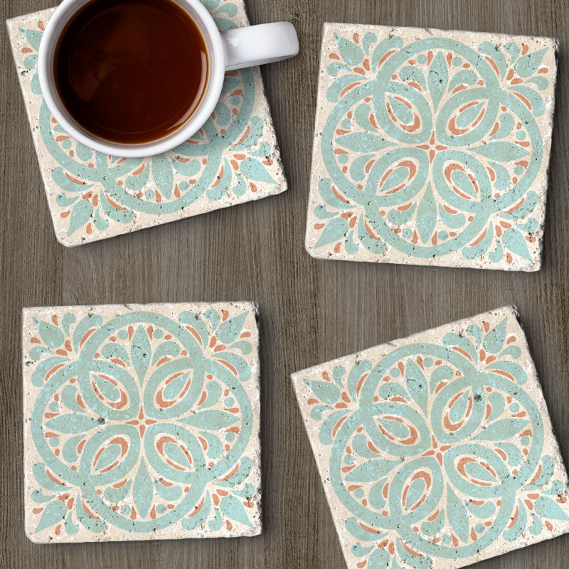 Aegean Stoneware Square 4 Piece Coaster Set