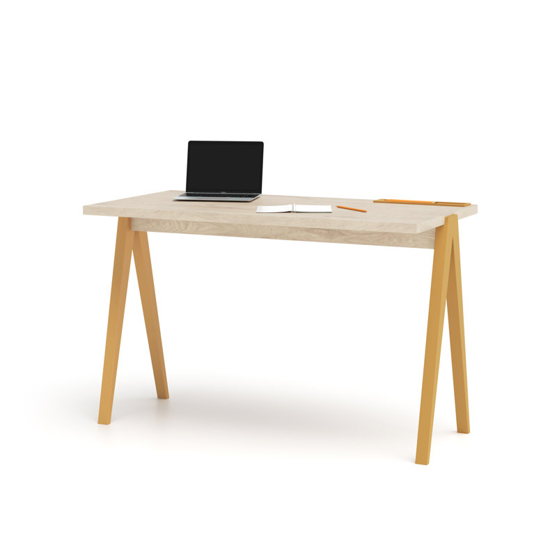 Dikili Solid Wood Base Writing Desk, Light Oak/Mustard
