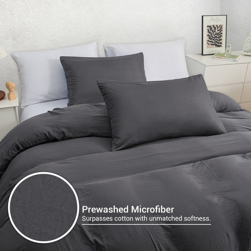Microfiber Solid Colour Duvet Cover Set with Pillow Shams Included, Kingsize Duvet Cover Set + 4 Additional Pieces