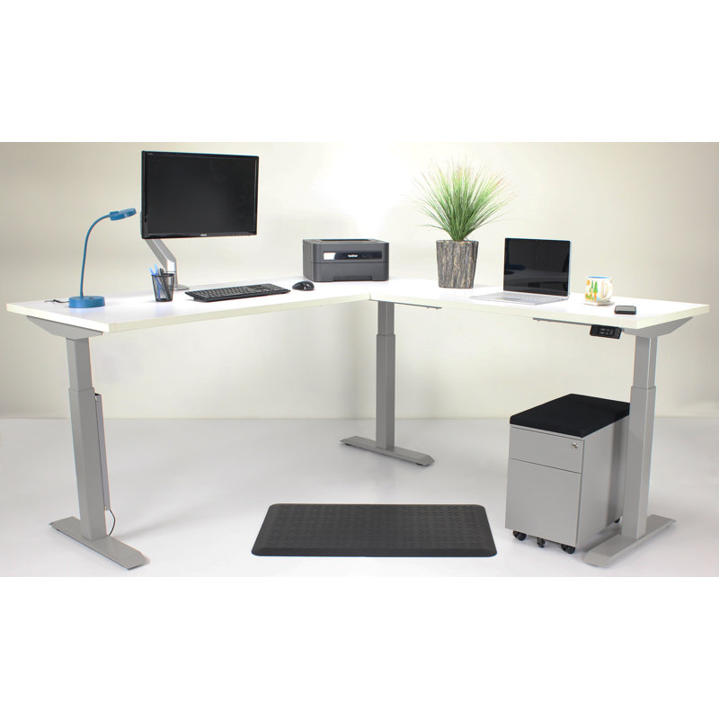 Skyline Electric Height Adjustable 72x30x48x24 L-Shape Standing Desk for Office and Home, Walnut Block Top with Black Frame