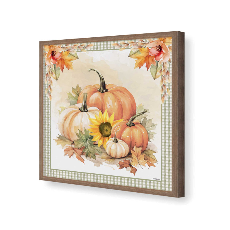 «Fall Pumpkin Floral II» par Nicole DeCamp, reproduction d'art, L 30 po x H 30 po, Brun, Impression encadrée