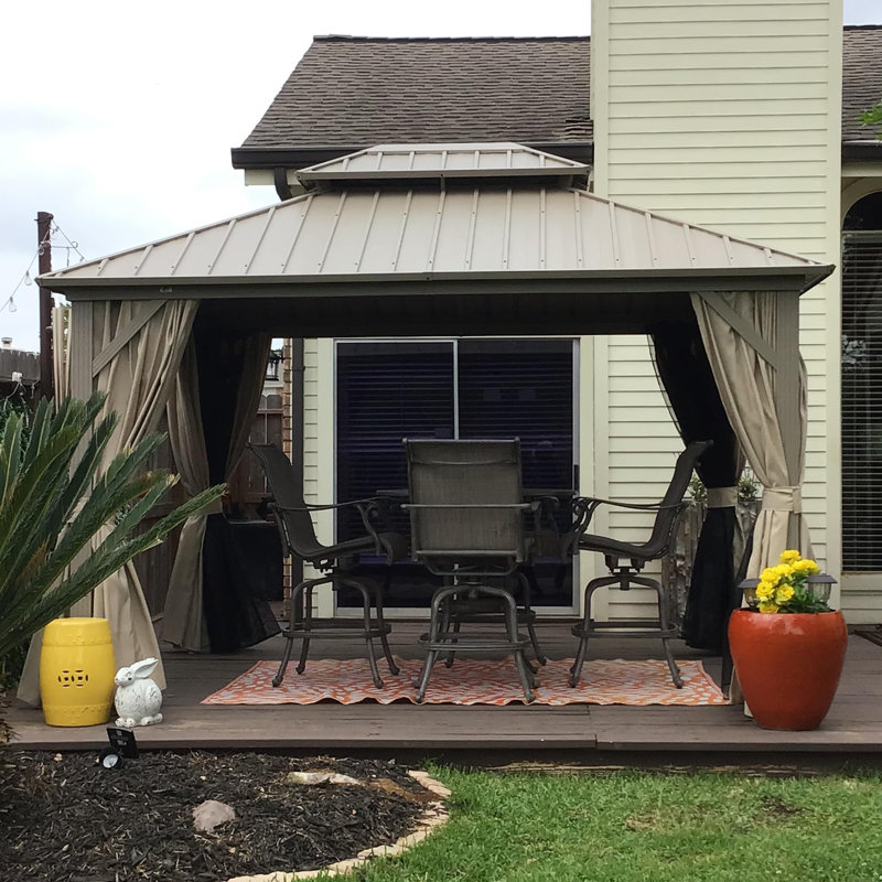 Purple Leaf 10' x 12' Outdoor Hardtop Gazebo, Champagne Aluminum Gazebo With Galvanized Steel Double Roof, Curtains And Netting For Patio Lawn And Garden