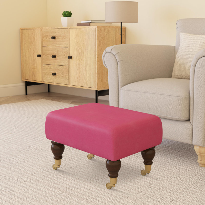 Acierno Mahogany Wood Caster Leg - Faux Leather, Blossom Pink, Brown