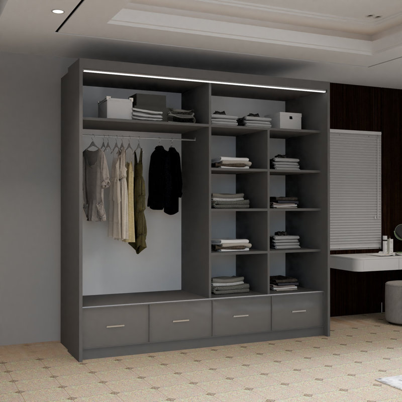 Desilets 2 Door Manufactured Wood Wardrobe, Grey, 220 cm H x 208 cm W x 66 cm D