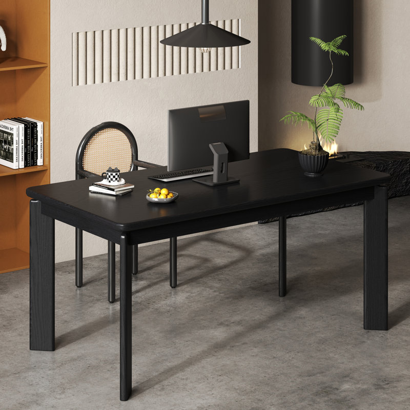 Table de salle à manger rectangulaire en bois massif avec pieds robustes et plateau épais, table de cuisine moderne en bois pour 4 à 6 personnes, noire
