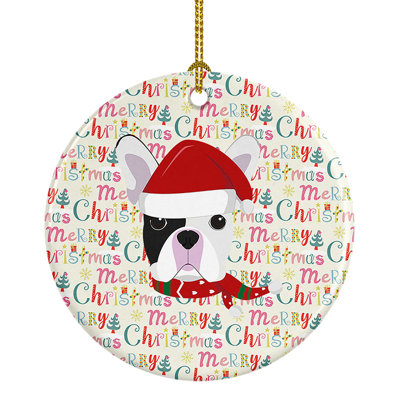 Figurine suspendue bouledogue français Merry Christmas