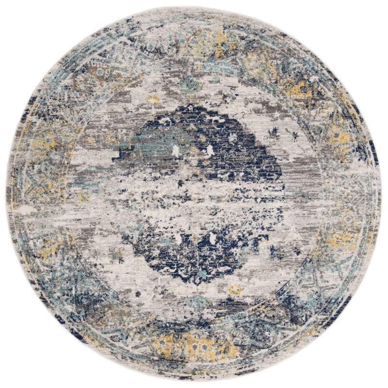 Christa Oriental Blue/Ivory Area Rug, Round 6'7"