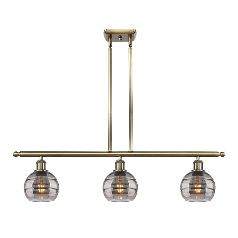 Chartoff 3 - Light Kitchen Island Pendant, Light Smoke, Antique Brass