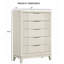Commode 1 pièce avec glissières latérales en métal, poignées chromées, 5 tiroirs à queue d'aronde, design cannelé, fini blanc antique, style transitionnel, chambre à coucher