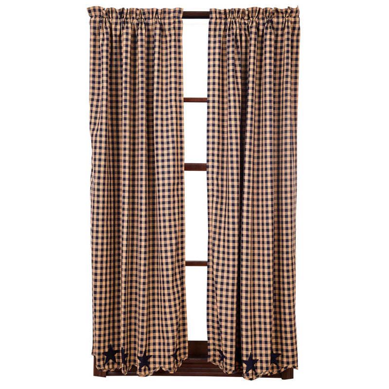 Navy Star 100% Cotton Room Darkening Curtain Panel Pair, 40" W x 84" L, Navy/Natural