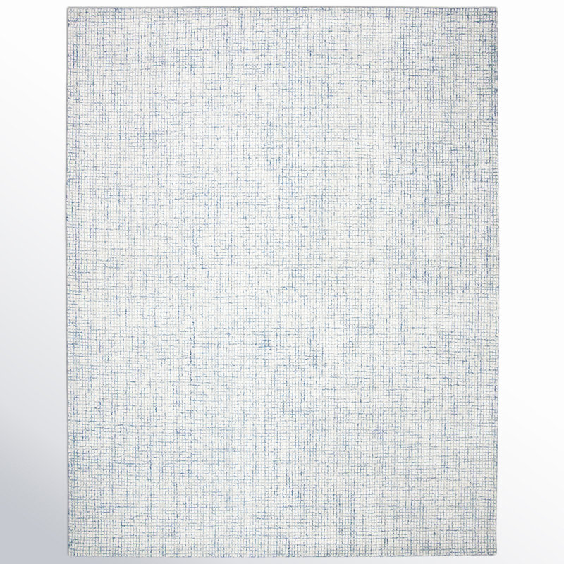 Tapis ivoire / bleu fait à la main Rowe, Rectangle de 10 pi x 14 pi