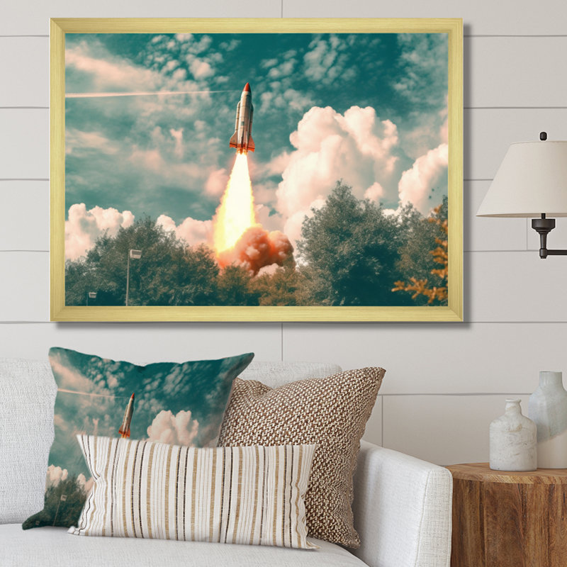 Fusée spatiale en Floride I - Imprimé, H 16 po x l 32 po x P 1 po, Encadrement doré