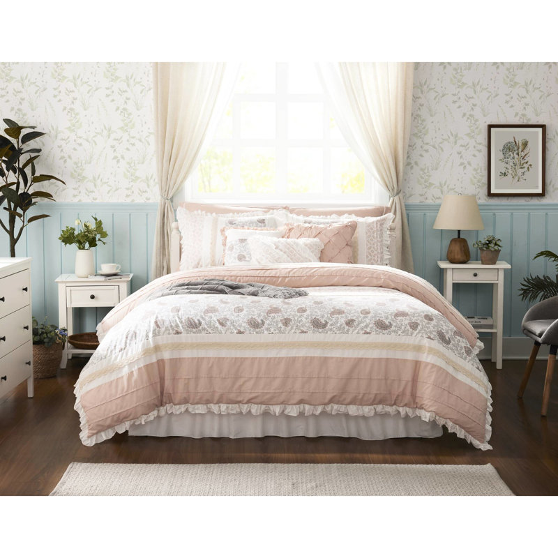 Édredon très grand en coton très sophistiqué avec détails pour la chambre de campagne, Rosé