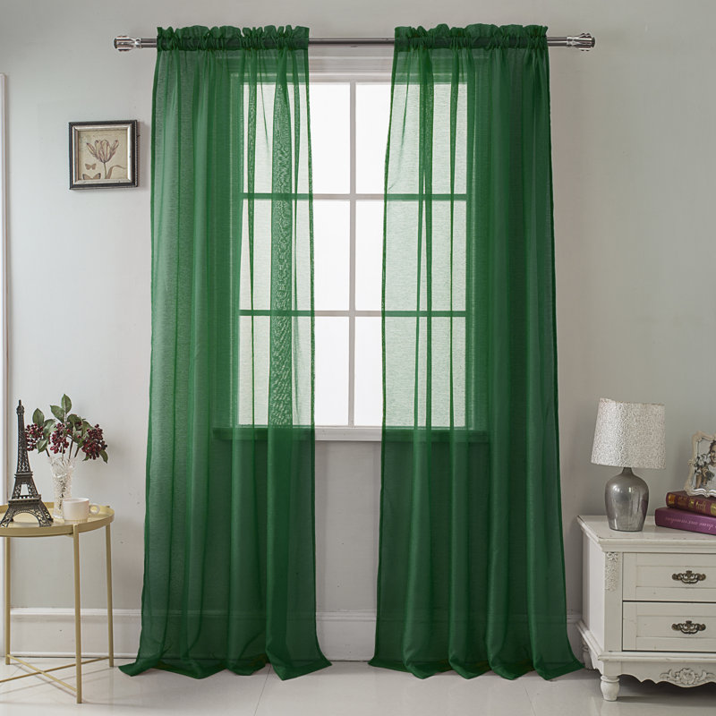 Landose Sheer Curtain Single Panel, Hunter Green, 55" W x 90" L