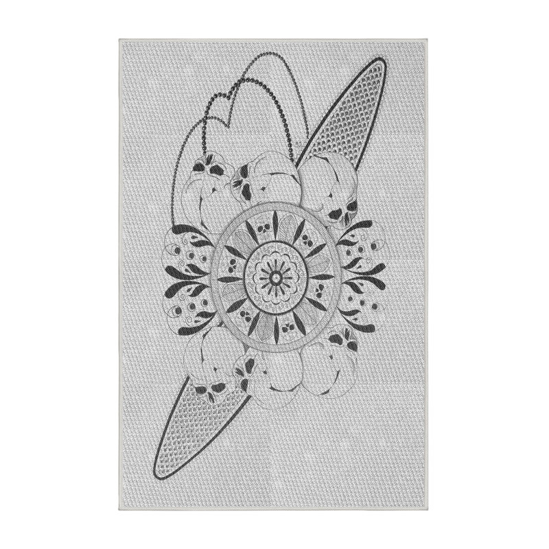 Tapis blanc/noir à motifs, Rectangle 4 pi x 6 pi