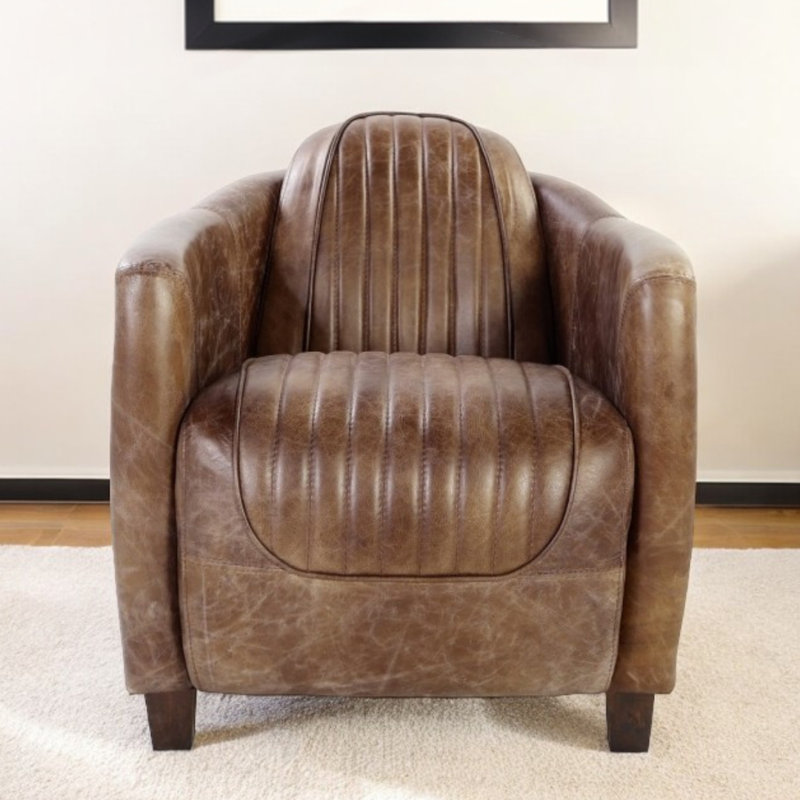 Fauteuil demi-tonneau en similicuir brun Gracie Mills