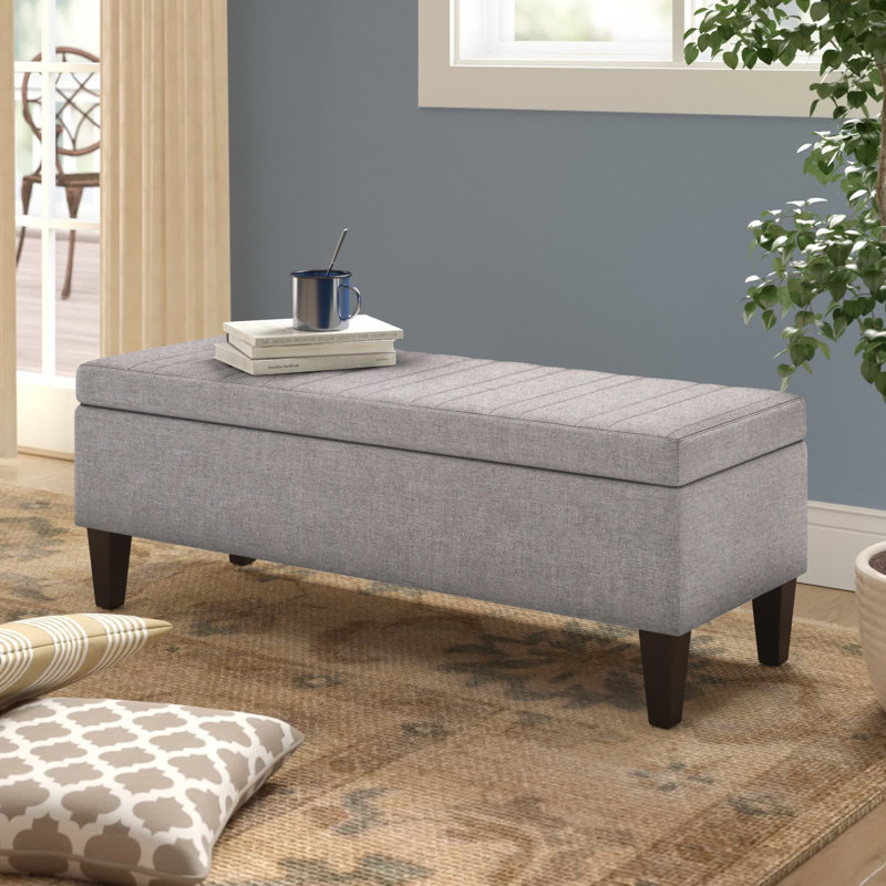 Gray Cloud Linen Rectangular Storage Ottoman with Lift-Up Lid