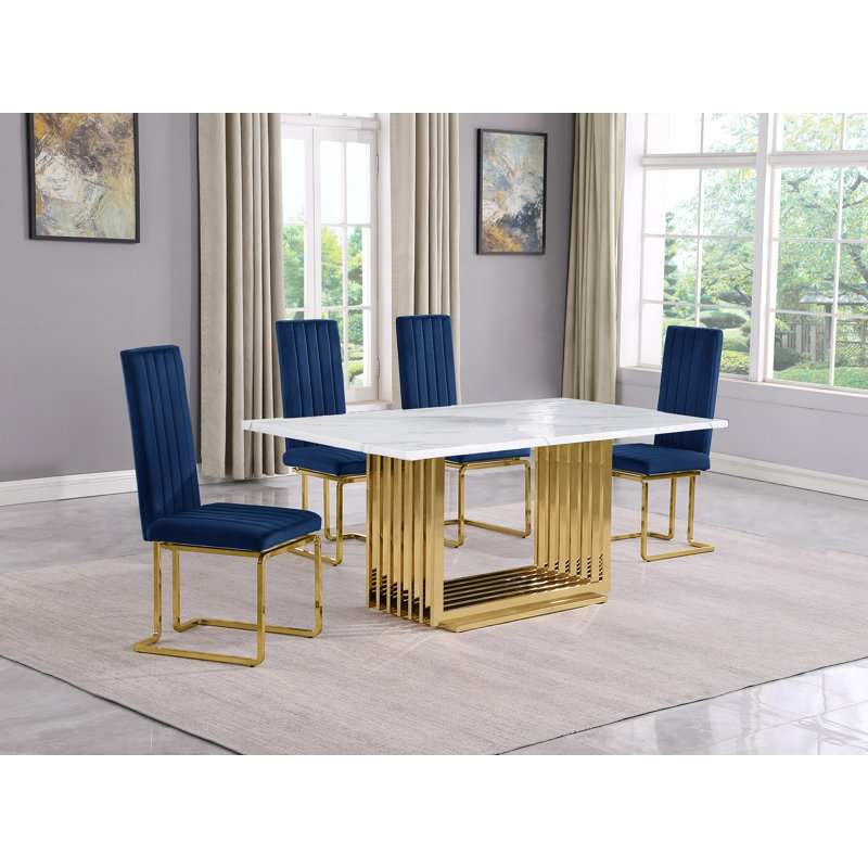Ensemble de salle à manger Gagner, 5, Navy/Gold, Or